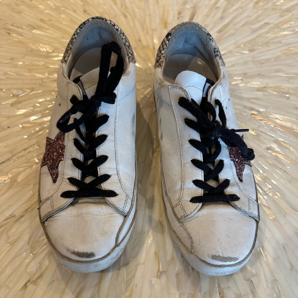 Golden Goose Super Star Glitter Pink Star Snake Heel Size 39 (US Size 9)